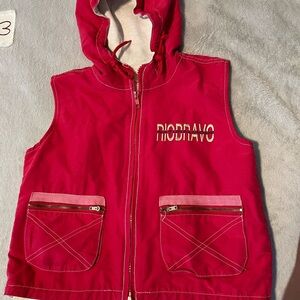 Vintage Red Hooded Vest with Pockets